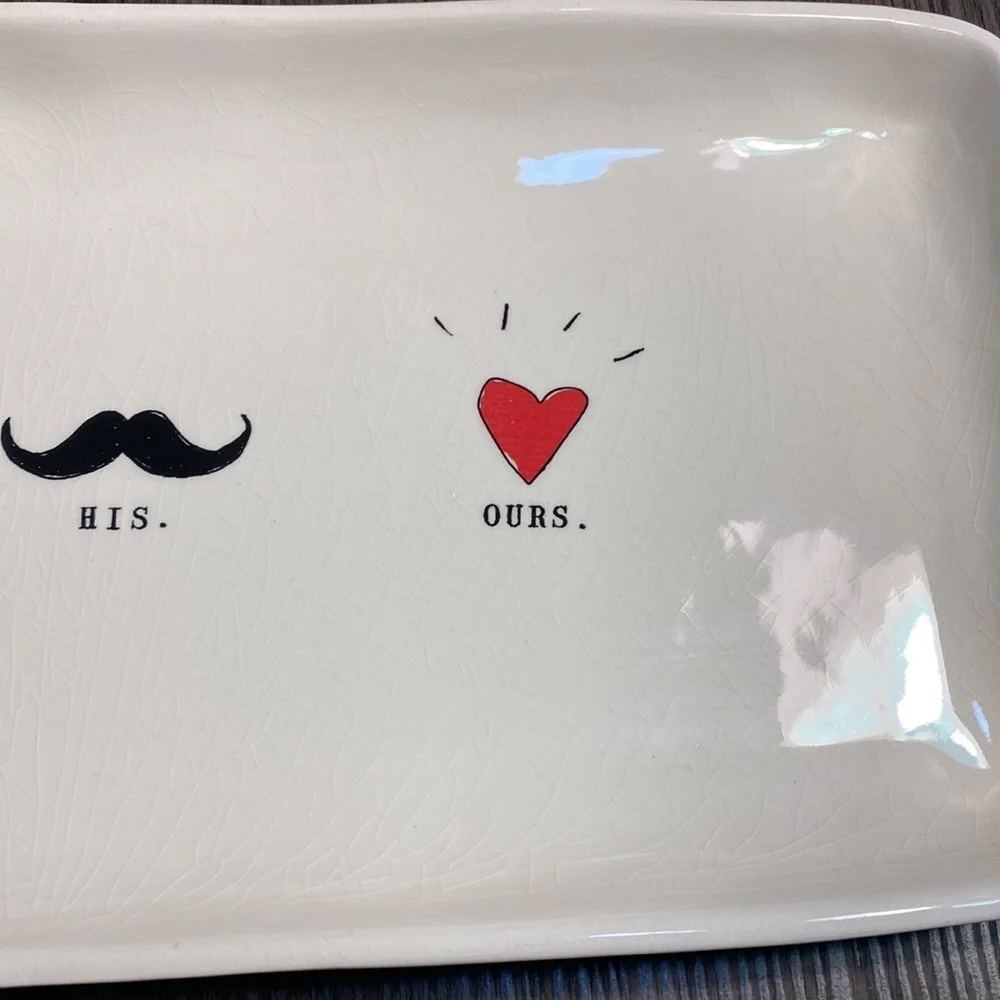 Magenta Serving Platter. Hers His Ours. Super cute! Lips and moustache.